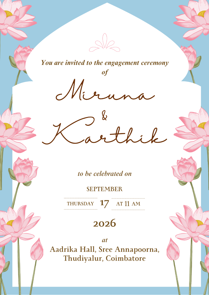 Miruna & Karthik Engagement Invitation — Lotus Design
