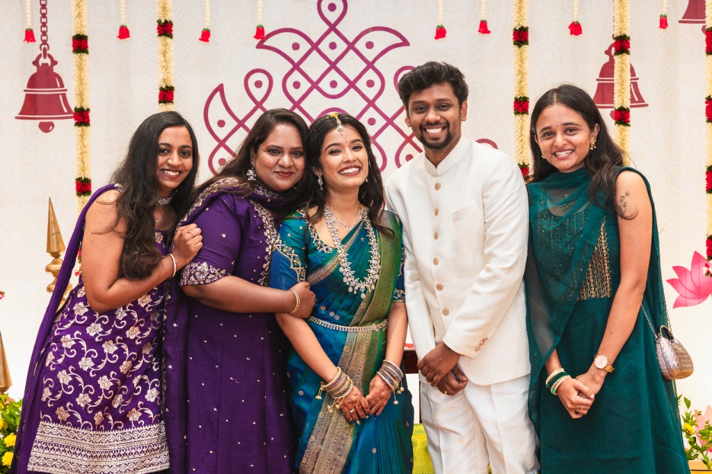 Engagement — Couple with close friends group photo