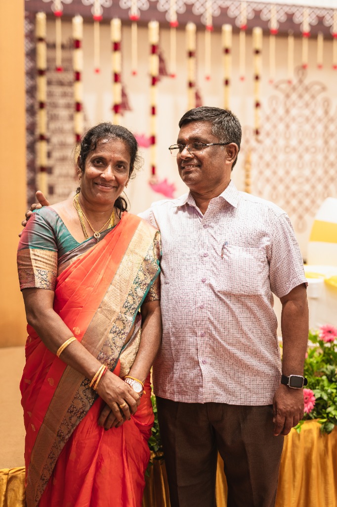 Engagement — Bride's parents smiling couple portrait at ceremony venue