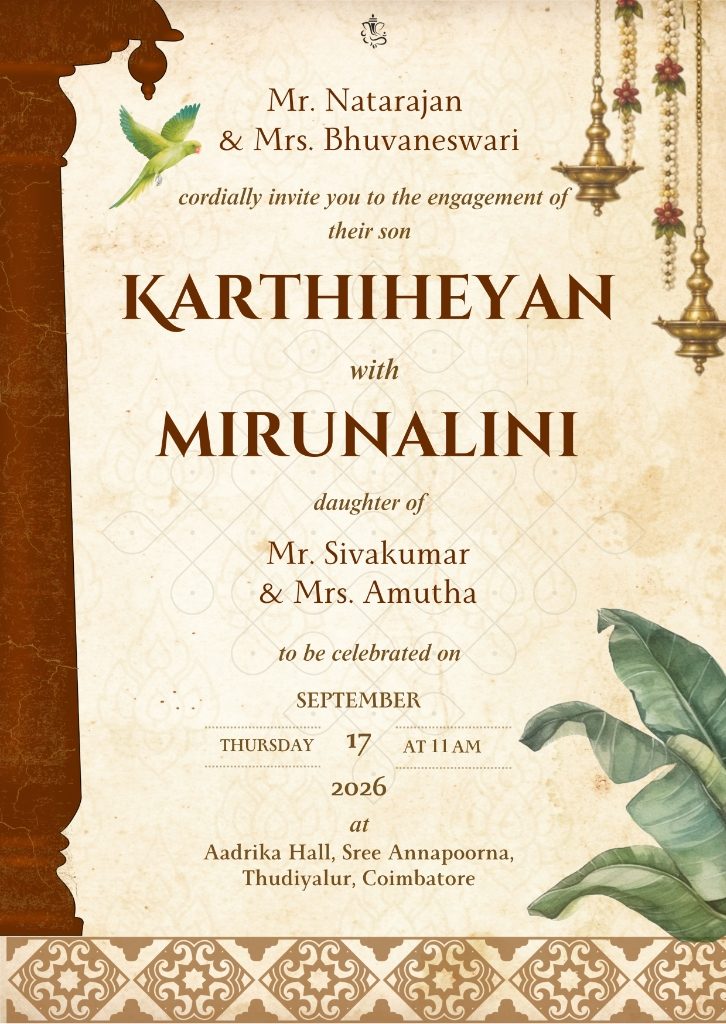 Mirunalini & Karthiheyan Original English Invitation