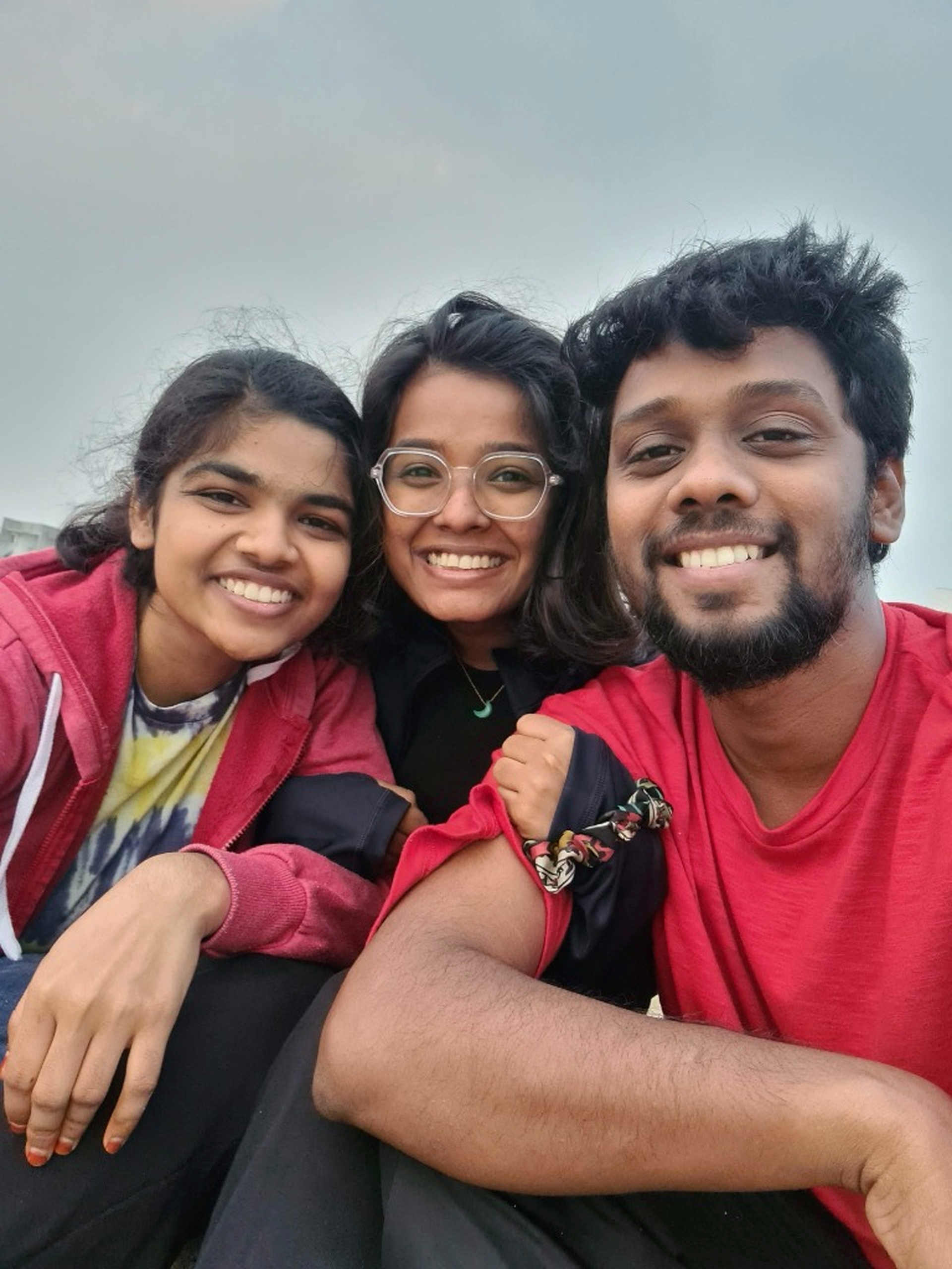 Windy day selfie with friends